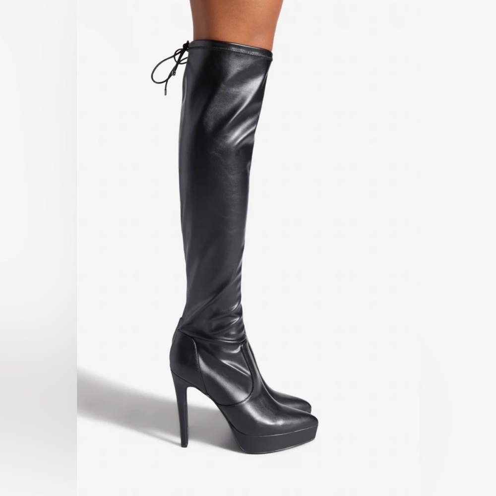 Tall Platform Boots in Shiny Black Caviar 9 - Picture 3 of 4